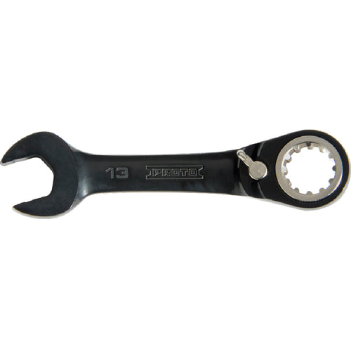 Proto Black Chrome Combination Stubby Reversible Ratcheting Wrench 10 mm - Spline - Exact Industrial Supply