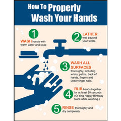 22x17 Sign-How to Properly Wash Hands-Blue - Exact Industrial Supply