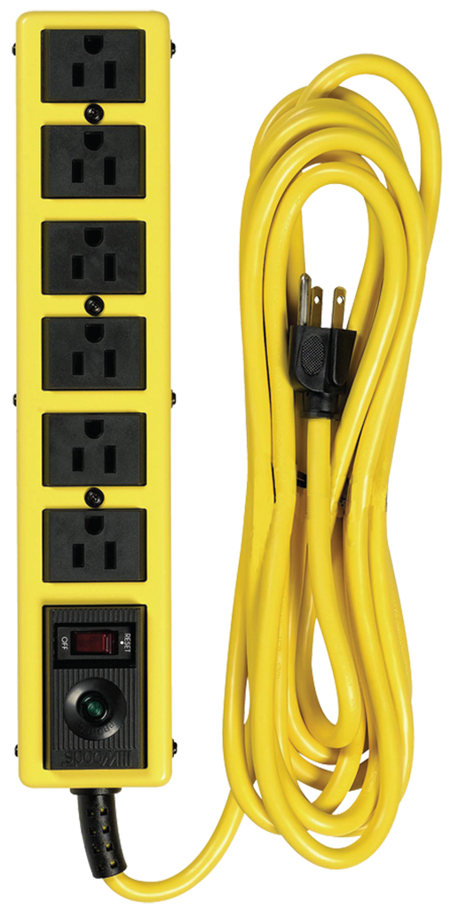 6 Outlet - Black/Yellow - Surge Protector/Circuit Breaker - Exact Industrial Supply