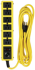 6 Outlet - Black/Yellow - Surge Protector/Circuit Breaker - Exact Industrial Supply