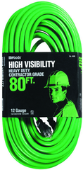 80' Ext. Cord Extra HD 1-Outlet- Neon High Visibility - Exact Industrial Supply