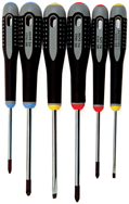 6 Piece - Ergo Handle Screwdriver Set - Includes: #1 x 4; #2 x 4 Phillips; #1 x 4; #2 x 4 Pozidriv; 9/64 x 3; 7/32 x 4 Slotted Cabinet - Exact Industrial Supply