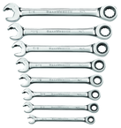 8 Piece - Revesible Combination Ratcheting Wrench Set SAE - Exact Industrial Supply