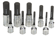 9 Piece - 4; 5; 6; 7; 8; 10; 12; 14; 17mm - 2" OAL - Pro Hold® Metric Socket Bit Set - Exact Industrial Supply