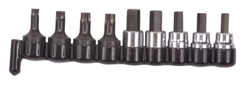 9 Piece - #29150 - 3/8'' Drive - Includes: 1/4; 3/8 Hex; 7; 8; 10mm Hex; T40; T45; T47; T50 Torx - Socket Drive Hex & Torx Bit Set - Exact Industrial Supply