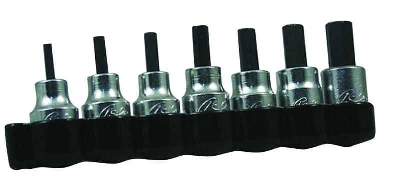 7 Piece - 1/8; 5/32;  3/16; 7/32; 1/4; 5/16 & 3/8" - 3/8" Square Drive - Hex Bit Set - Exact Industrial Supply