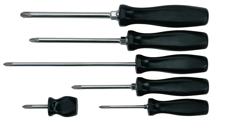 6 Piece - Phillips® Screwdriver Set - Includes: 6-1/4 #1; 7-5/16 #2; 12 #2; 10-1/2 #3; 10-3/4 #4; 3-1/2 #2 - Exact Industrial Supply