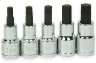 5 Piece - #9329080 - T40; T45; T50; T55; T60 - 1/2" Drive - Socket Drive Torx Bit Set - Exact Industrial Supply