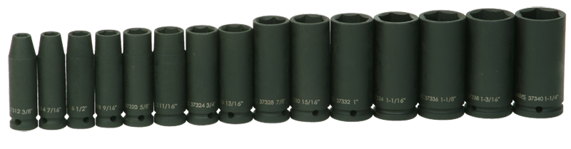 14 Piece - #9379085 - 3/8 to 1-1/4" - 1/2" Drive - 6 Point - Deep Impact Socket Set - Exact Industrial Supply