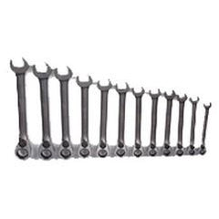 Snap-On/Williams Reverse Ratcheting Wrench Set -- 12 Pieces; 12PT Chrome Plated; Includes Sizes: 8; 9; 10; 11; 12; 13; 14; 15; 16; 17; 18; 19mm; 5° Swing - Exact Industrial Supply