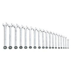 Snap-On/Williams Metric Combination Wrench Set -- 18 Pieces; 12PT Satin Chrome; Includes Sizes: 7; 8; 9; 10; 11; 12; 13; 14; 15; 16; 17; 18; 19; 20; 21; 22; 23; 24mm - Exact Industrial Supply