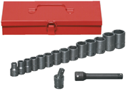 16 Piece - #9324566 - 10 to 27mm - 1/2" Drive - 6 Point - Metric Deep Impact Socket Set - Exact Industrial Supply