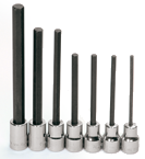 7 Piece - #9320551 - 1/8; 5/32; 3/16; 7/32; 1/4; 5/16; 3/8" - 3/8" Drive - Socket Drive Extra Long Hex Bit Set - Exact Industrial Supply