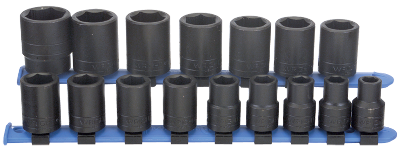 16 Piece - #466 - 10 to 27mm - 1/2'' Drive - 6 Point - Metric Impact Socket Set - Exact Industrial Supply