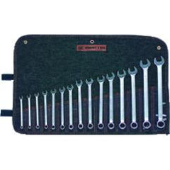 Wright Tool Metric Combination Wrench Set -- 15 Pieces; 12PT Chrome Plated; Includes Sizes: 7; 8; 9; 10; 11; 12; 13; 14; 15; 16; 17; 18; 19; 21; 22mm - Exact Industrial Supply