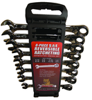 8 Piece - 5/16 to 3/4" - 15° Offset - Reversible Ratcheting Combination Wrench Set - Exact Industrial Supply