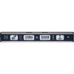 Model EM8112–12″ Length–4 Vials (1 Plumb, 1 Level, 1 45°, 1 Vari-Pitch) - Magnetic Toolbox Level - Exact Industrial Supply