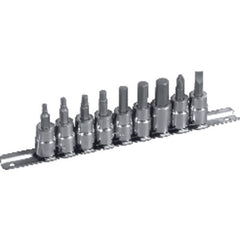 10 Piece - #1361 - #2 Phillips; 1/8″, 5/32″, 3/16″, 7/32″, 1/4″, 5/16″, 3/8″ Hex; 1/4″ Slotted–3/8″ Drive - Socket Drive Hex Bit Set - Exact Industrial Supply