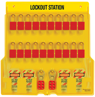 Padllock Wall Station - 22 x 22 x 1-3/4''-With (20) 3Red Steel Padlocks - Exact Industrial Supply