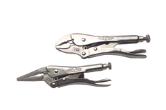 Locking Plier Set -- 2pc. Chrome Plated- Includes: 6" Long Nose; 7" Curved Jaw - Exact Industrial Supply