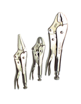 Locking Plier Set -- 3pc. Chrome Plated- Includes: 5"; 10" Curved Jaw / 6" Long Nose - Exact Industrial Supply
