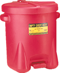 #937FL -- 14 Gallon Poly Oily Waste Can -- Self closing lid with foot lever -- Red HDPE - Exact Industrial Supply