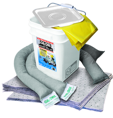 #L90435 Bucket Spill Kit--5 Gallon Bucket Contains: Socks / Perf. Pads / Disposable Bag - Absorbents - Exact Industrial Supply