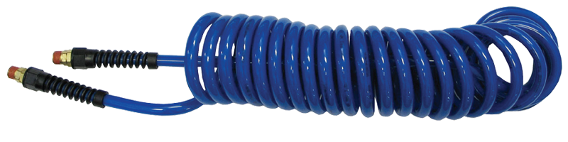 #PU1450BT - 1/4 MPT x 50 Feet - Transparent Blue Polyurethane - 1-Swivel Fitting(s) - Self-Storing Hose - Exact Industrial Supply