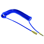 #PUE3810BT - 3/8 MPT x 10 Feet - Transparent Blue Polyurethane - 2 Swivel Fitting(s) - Self-Storing Hose - Exact Industrial Supply
