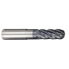 1/2" Dia. - 5/8" LOC - 6 OAL 5 FL Ball Nose Carbide End Mill-AlCrN-X - Exact Industrial Supply