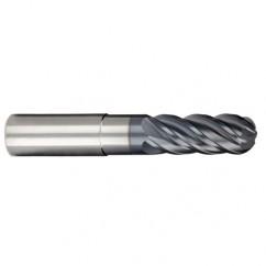 1/4" Dia. - 3/8" LOC - 2-1/2" OAL - Ball Nose 5 FL Carbide S/E HP End Mill-AlCrNX - Exact Industrial Supply