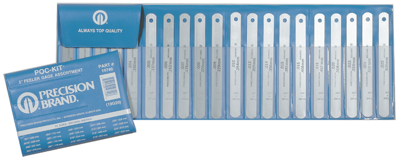 .001 to .025 Thickness - 5" Blade Length - Stainless Steel Feeler Gage Assortment - Exact Industrial Supply