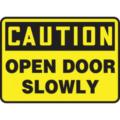 Sign, Caution Open Door Slowly, 10″ × 14″, Plastic - Exact Industrial Supply