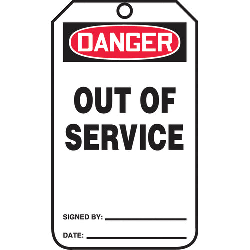 Safety Tag, Danger Out Of Service, 25/Pk, Cardstock - Exact Industrial Supply