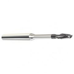 0.6mm Dia. - 0.9mm LOC - 38mm OAL - .05mm C/R 2 FL Carbide End Mill with 5mm Reach-Nano Coated - Exact Industrial Supply