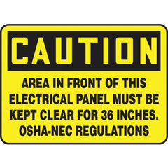 Sign, Caution Area In Front Of This Electrical Panel, 7″ × 10″, Vinyl - Exact Industrial Supply