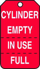 Cylinder Tag, Cylinder Empty, In Use, Full (Perforated), 25/Pk, Plastic - Exact Industrial Supply