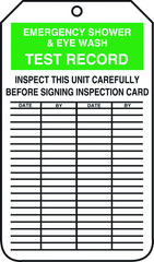 Inspection Record Tag, Emergency Shower & Eye Wash Test Record, 25/Pk, Plastic - Exact Industrial Supply