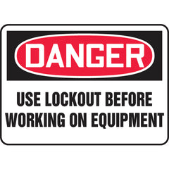 Sign, Danger Use Lockout Before Working On Equipment, 7″ × 10″, Aluminum - Exact Industrial Supply