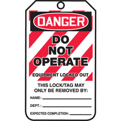 Lockout Tag, Danger Do Not Operate Equipment Locked Out, 25/Pk, Cardstock - Exact Industrial Supply