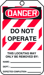 Lockout Tag, Danger Do Not Operate, 25/Pk, Plastic - Exact Industrial Supply