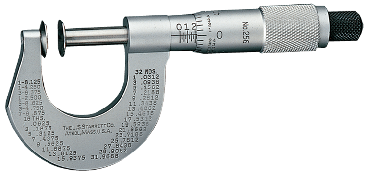 #256MRL-50 -  25 - 50mm Measuring Range - .01mm Graduation - Ratchet Thimble - High Speed Steel  Face - Disc Micrometer - Exact Industrial Supply