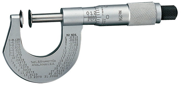 #256RL-1 -  0 - 1'' Measuring Range - .001 Graduation - Ratchet Thimble - High Speed Steel Face - Disc Micrometer - Exact Industrial Supply