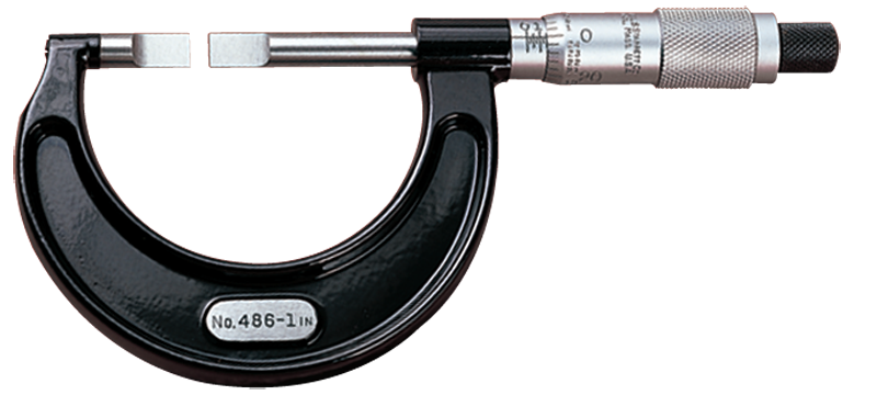 #486P-5 - 4 - 5'' Measuring Range - .001 Graduation - Ratchet Thimble - High Speed Steel Face - Blade Micrometer - Exact Industrial Supply