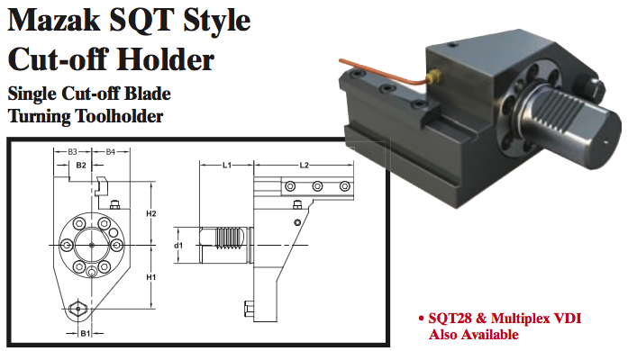 Mazak SQT Style Cut-off Holder (Single Cut-off Blade Turning Toolholder) - Part #: SQT45.1020 - Exact Industrial Supply