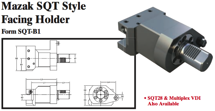 Mazak SQT Style Facing Holder (Form SQT-B1) - Part #: SQT21.1020 - Exact Industrial Supply