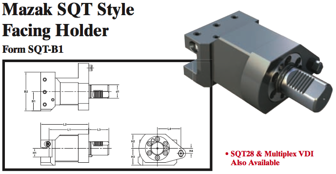 Mazak SQT Style Facing Holder (Form SQT-B1) - Part #: SQT21.2825 - Exact Industrial Supply