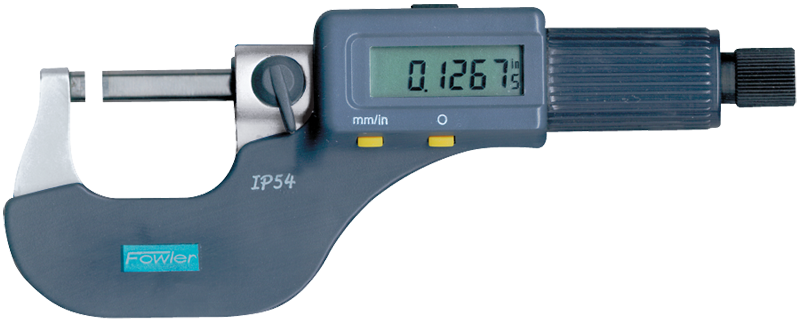 1 - 2" / 25 - 50mm Measuring Range - .00005/.001mm Resolution - Friction Thimble - Carbide Face - Electronic Coolant Proof Outside Micrometer with SPC - Exact Industrial Supply