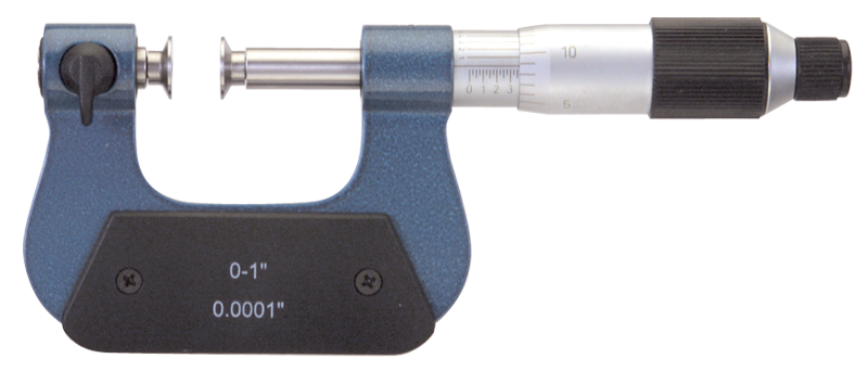 0 - 1'' Measuring Range - .0001 Graduation - Friction Thimble - High Speed Steel Face - Interchangeable Anvil Micrometer - Exact Industrial Supply