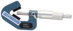 .2 - .8'' Measuring Range - .001 Graduation - Ratchet Thimble - High Speed Steel Face - 3-Flute V-Anvil Micrometer - Exact Industrial Supply
